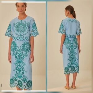 Farm Rio Light Blue and Green Graphic Richelieu Set (Large top, small skirt)